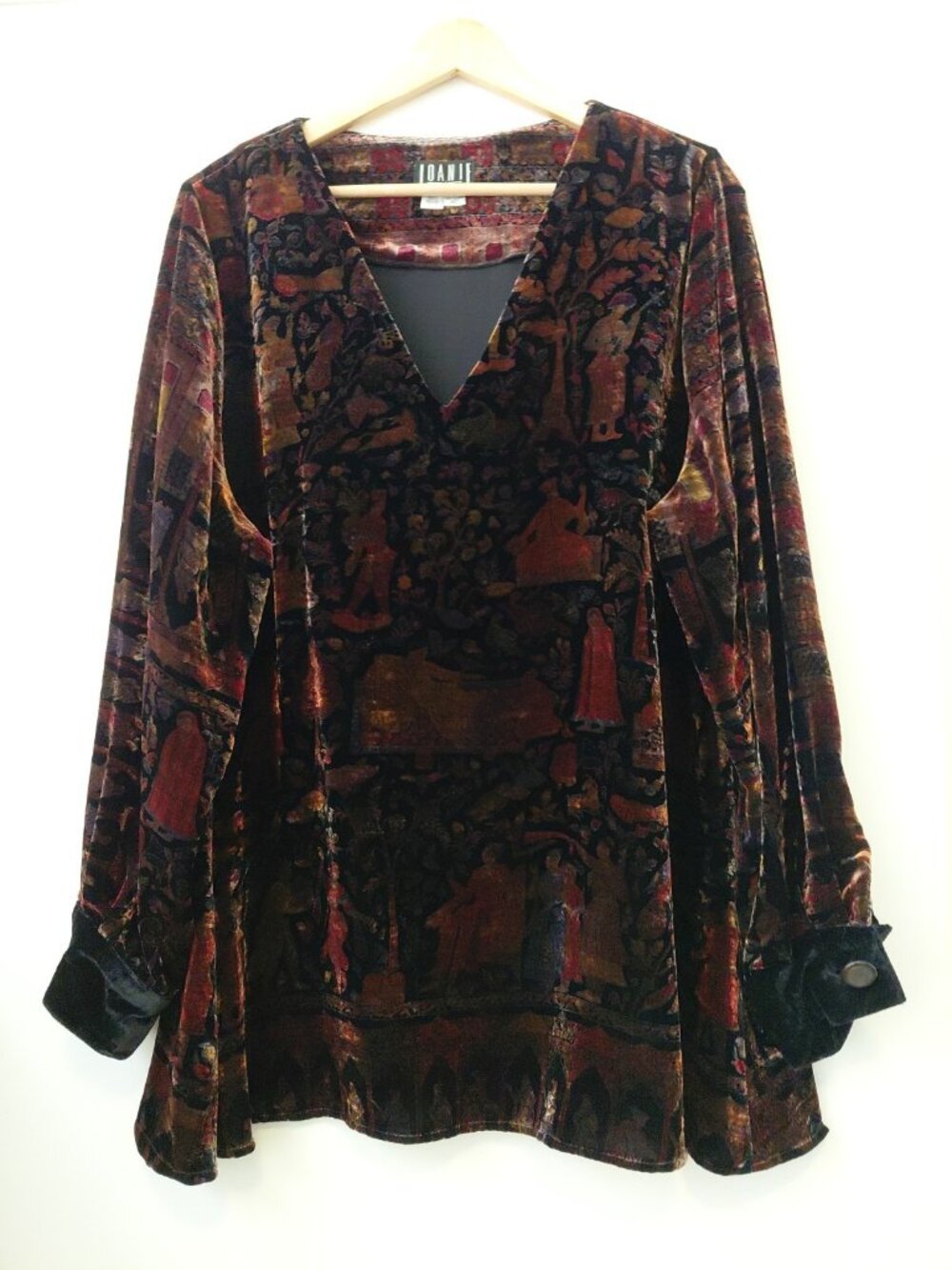 Joanie Burnout Velvet Tunic V-Neck Long Sleeves Boho Burgundy Unique Pattern XL